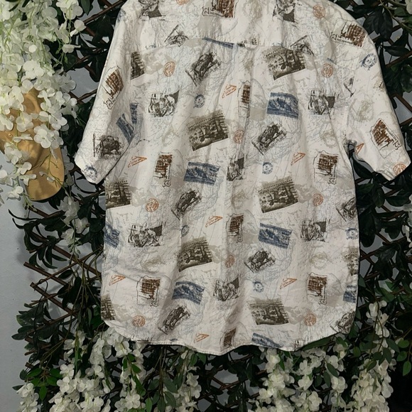 Basic Editions Men's White and Blue Map Print Shirt - Picture 9 of 9